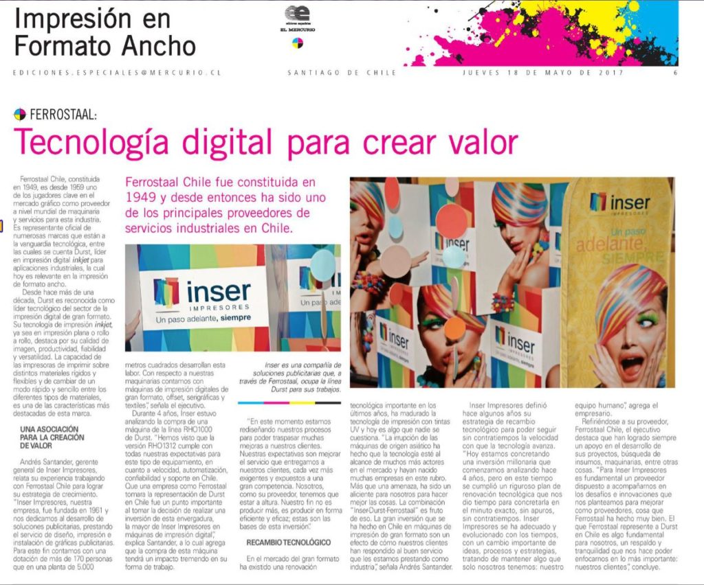 Inser Impresores presente en Edición Especial del diario El Mercurio